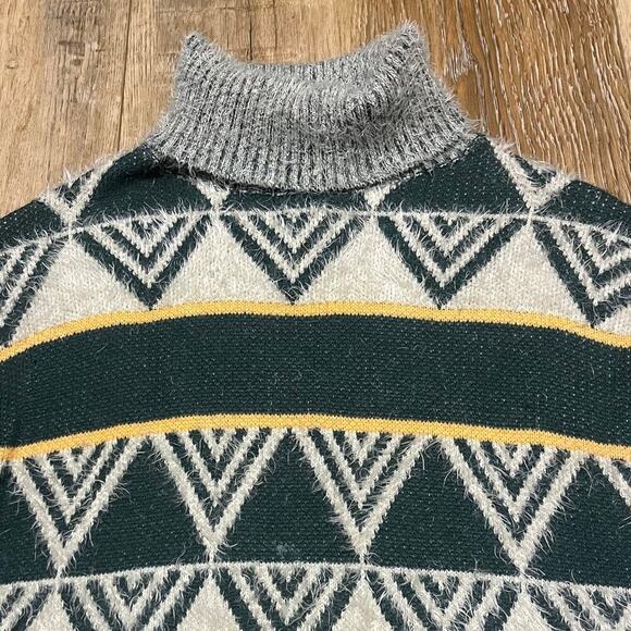 J. NNA Womens Boxy Mock Neck Sweater Geometric Color-block Sz M Gray Yellow 80s - Picture 3 of 7